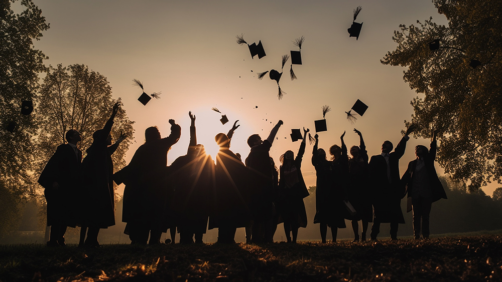 Graduates Throwing Caps in Air