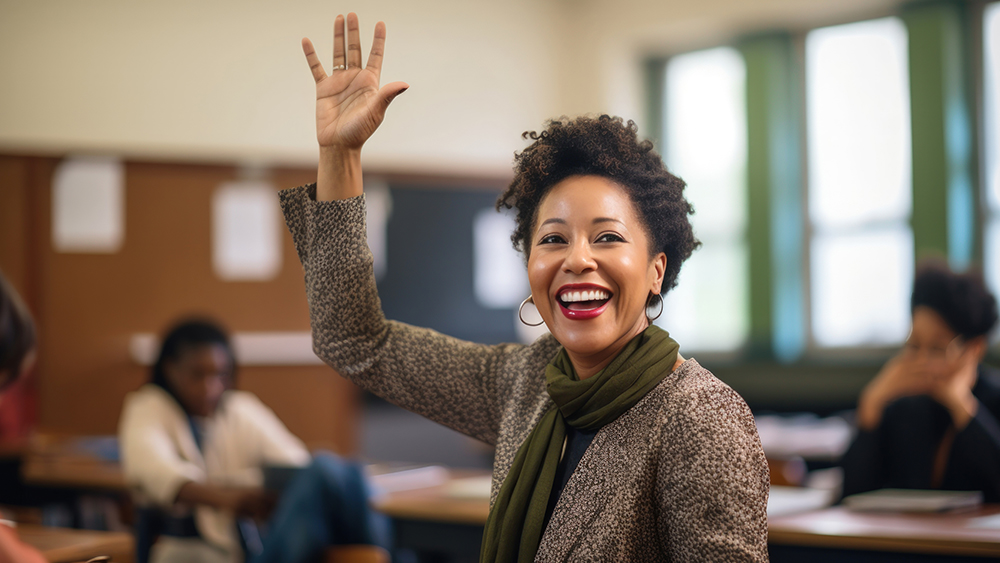 Teacher Raising Hand