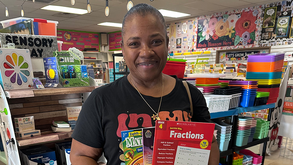 Teacher buying school supplies